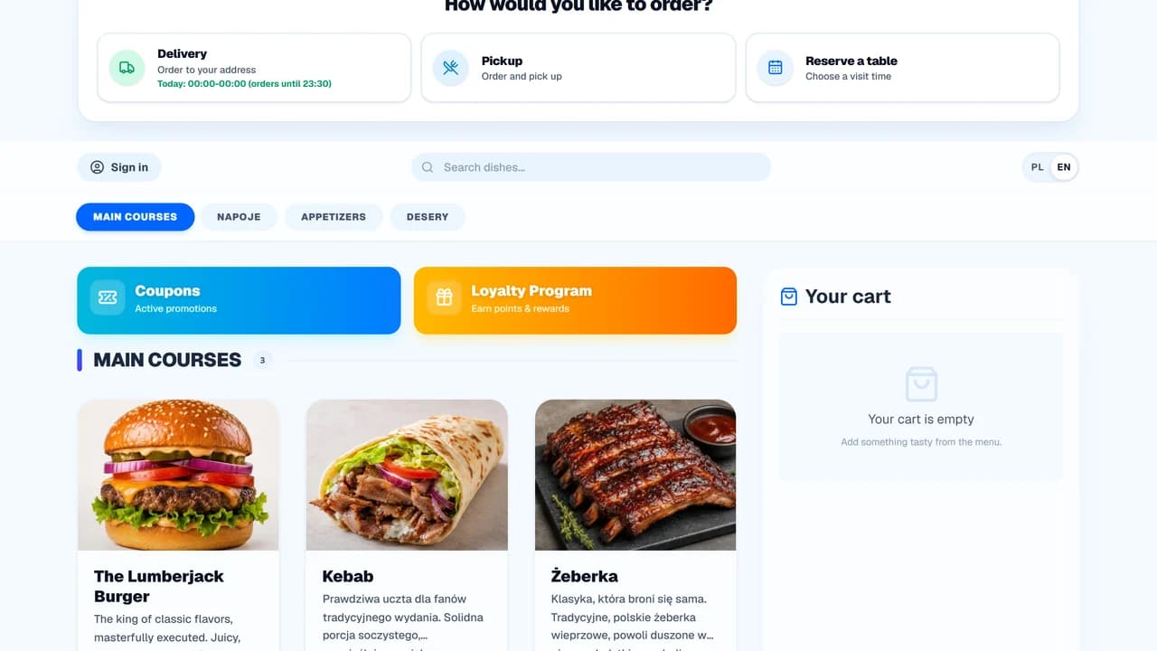 QR menu and table ordering screen in OrderNow