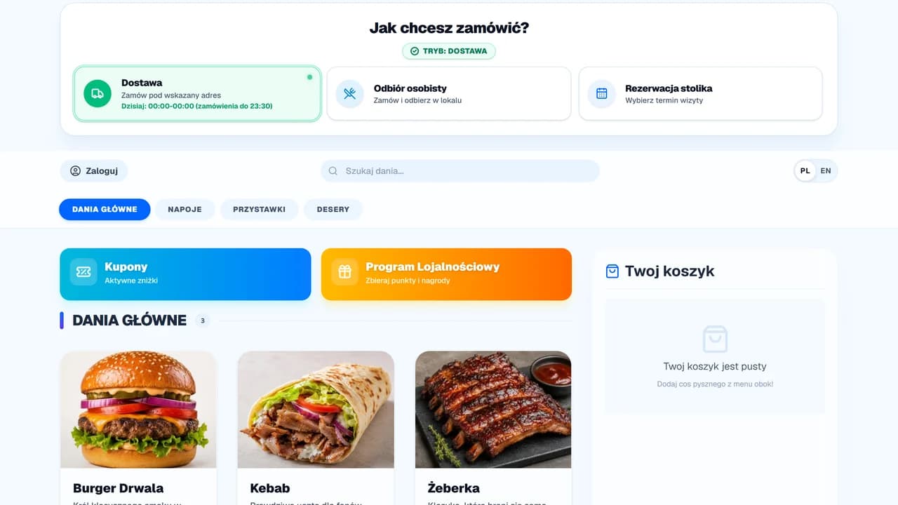 Online ordering screen in OrderNow