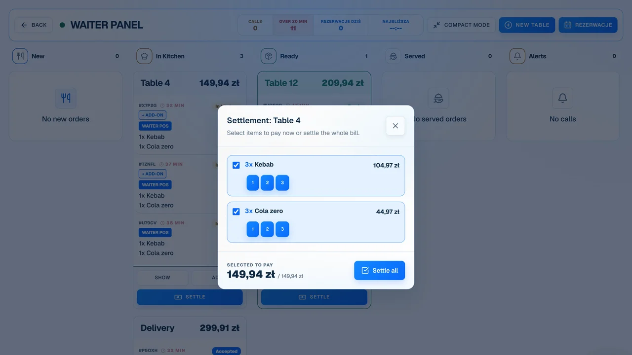 Waiter POS screen in OrderNow