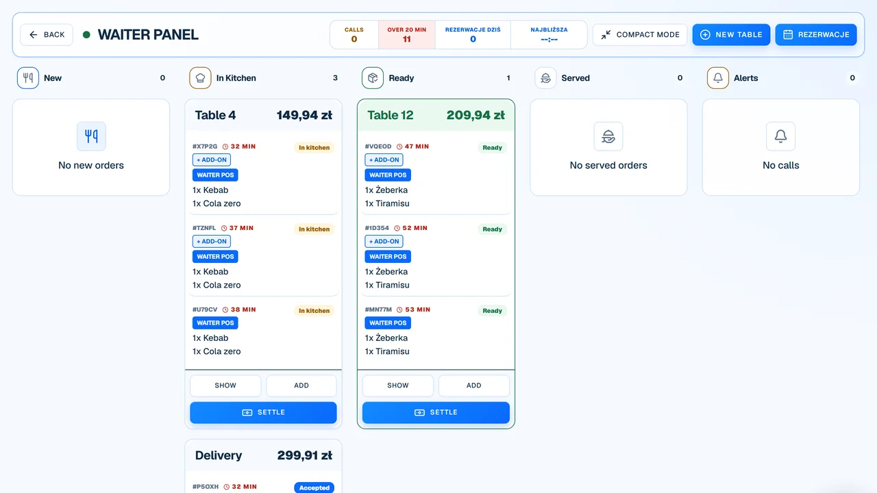 Waiter POS screen in OrderNow