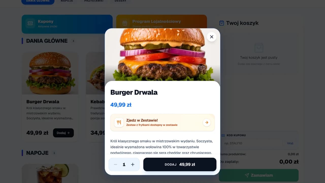 Pole wpisywania kuponu w koszyku OrderNow