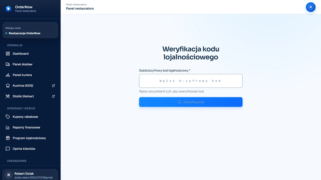Profil lojalnościowy klienta OrderNow