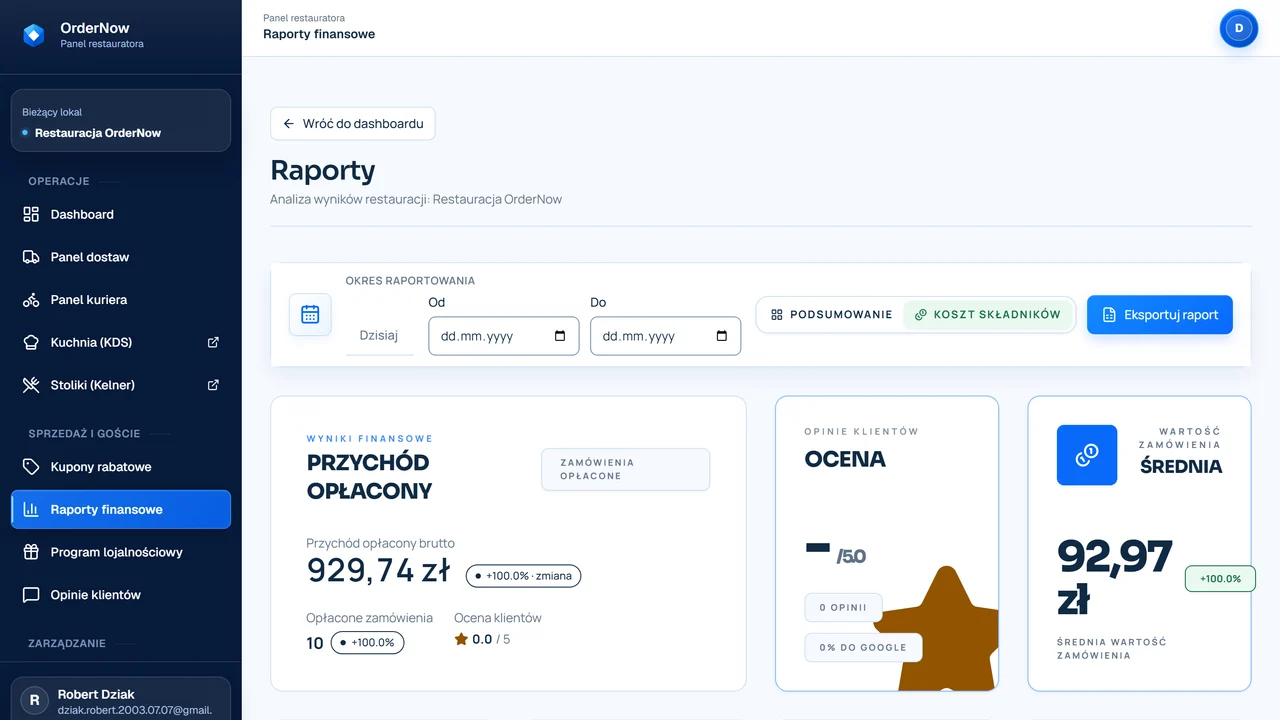 Raport Sales Engine w OrderNow